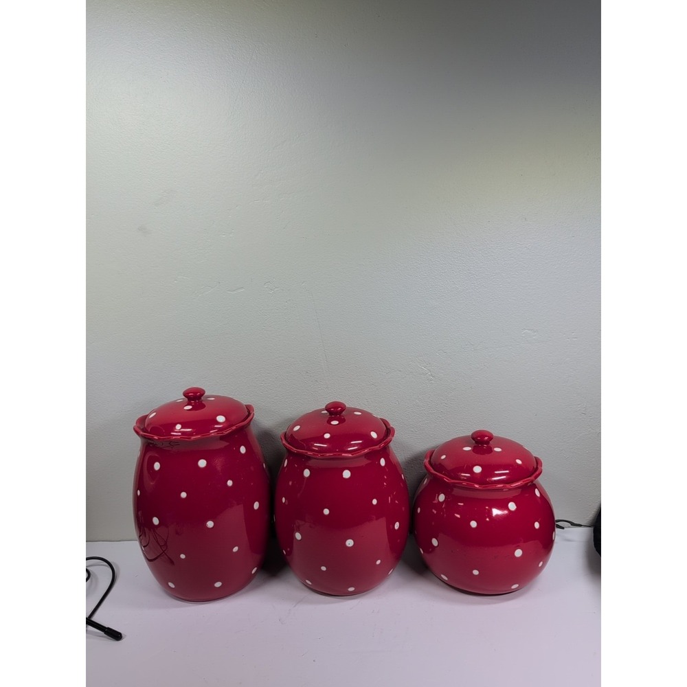 Temptations Polka-Dot Red Canister Set 2 Qt/1.7 Qt/1.3 Qt - Oven/Dishwasher/Micr